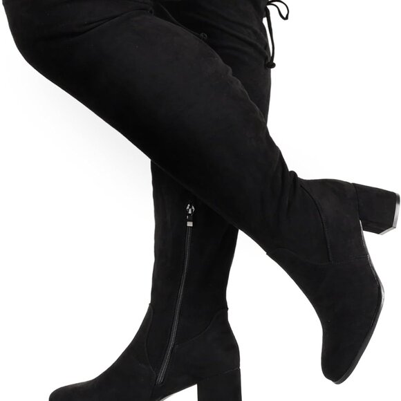 2.5-Inch Chunky Block Heel Thigh High Suede Boots for Wider Calves - Fall Style - Picture 1 of 6